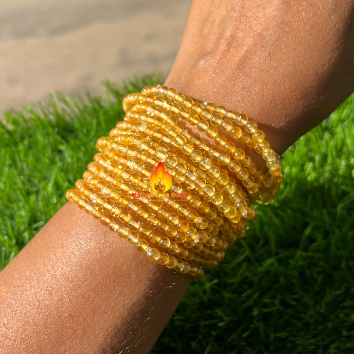 Round Citrine 4 Mm Beads Stretchy Bracelet
