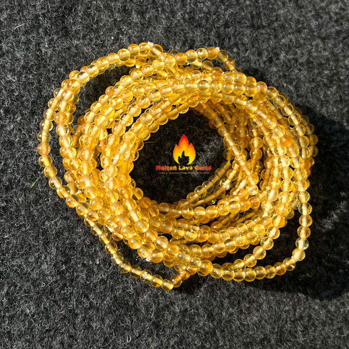 Round Citrine 4 Mm Beads Stretchy Bracelet