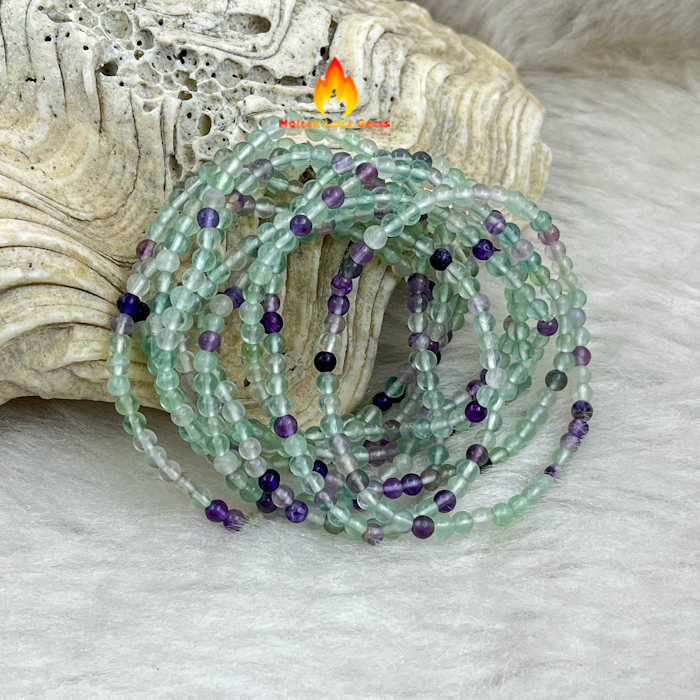 Round Multi Fluorite 4 Mm Beads Stretchy Bracelet