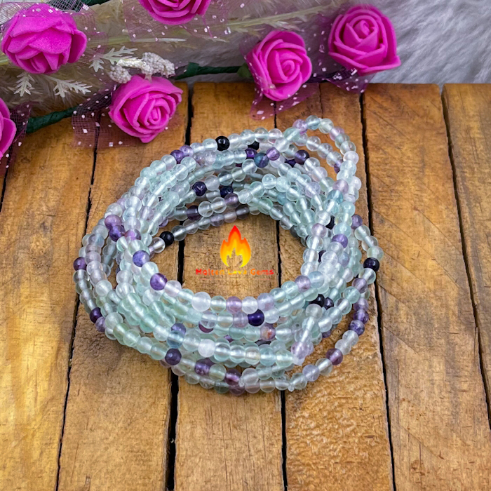 Round Multi Fluorite 4 Mm Beads Stretchy Bracelet