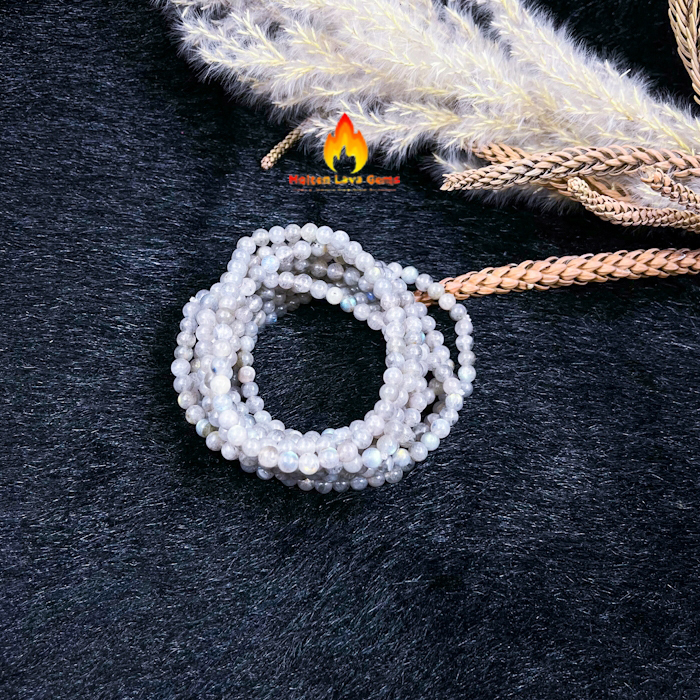 Round Labradorite 4 Mm  Beads Stretchy  Bracelet