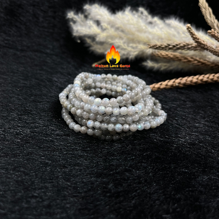 Round Labradorite 4 Mm  Beads Stretchy  Bracelet