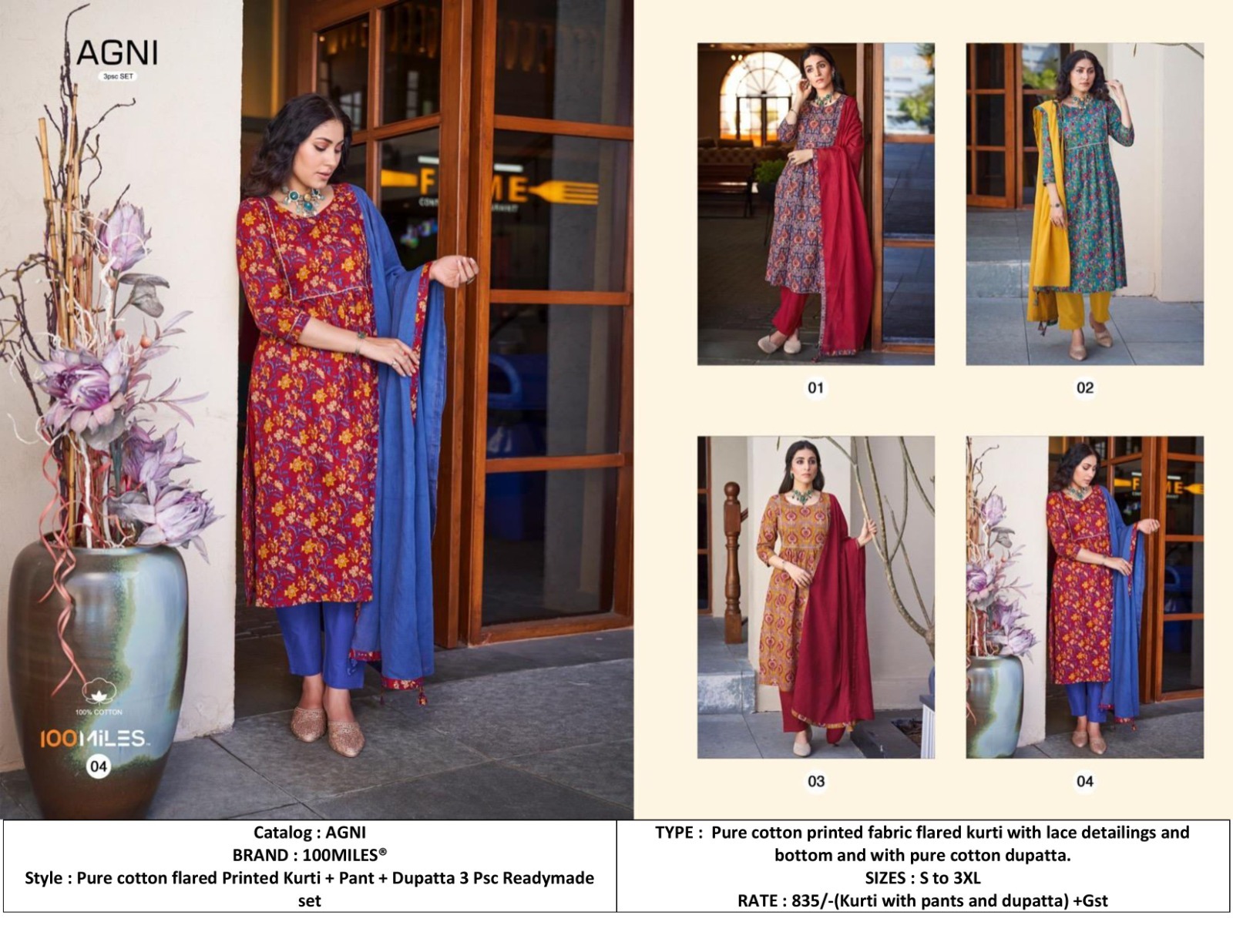 As Shown In The Catalog Pure Cotton Flared Kurti Pant Set