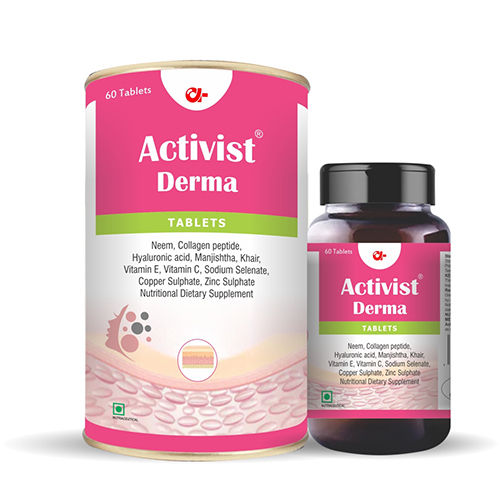 Activist Derma Skin Care 60 Tablets - Ingredients: Neem | Collagen Peptide | Hyaluronic Acid | Manjishtha | Khair | Vitamin E & C | Sodium Selenate | Copper Sulphate | Zinc Sulphate