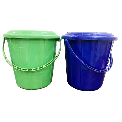 10 Litre Green And Blue Plastic Dustbin With Handle - Plastic Material, 10 Litre Capacity, Green And Blue Color | Ideal for Commercial & Household Waste Management