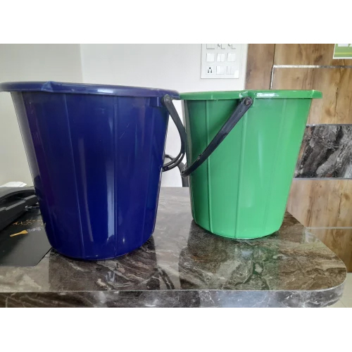 10 Litre Green And Blue Plastic Dustbin With Handle - Plastic Material, 10 Litre Capacity, Green And Blue Color | Ideal For Commercial & Household Waste Management