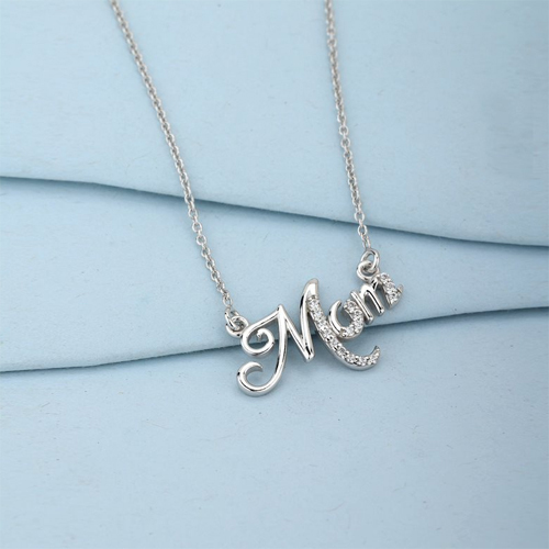 Mom Word Silver Pendant Necklace For Women Size: Different Available