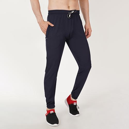Trackpants With Rib - Cotton Blend, Blue | Double Pockets, No Fade, Suitable For All Seasons: Rainy, Spring, Summer, Winter