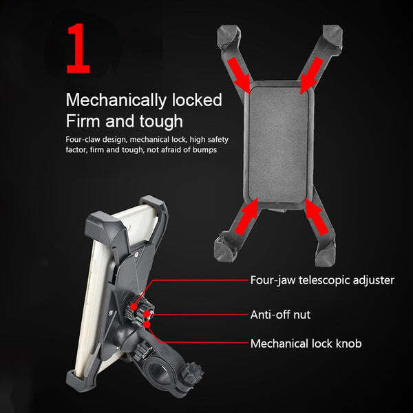 Bike Phone Mount Anti Shake And Stable Cradle Clamp With 360â° Rotation - Plastic, Black | Anti Shake Stability, 360-degree Rotation