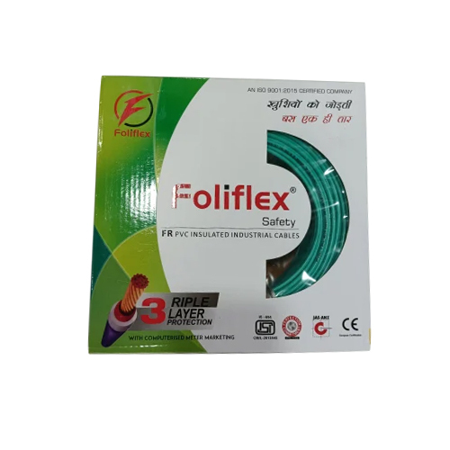 Foliflex Gold Flame Retardant House Wire - Copper Conductor, 90 Meter Length, Green Color, 1100 Volt Rated, PVC Insulation | Warranty Included