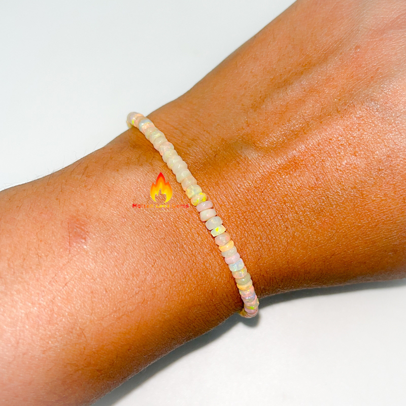 Round Opal 925 Sterling Silver Bead  Bracelet