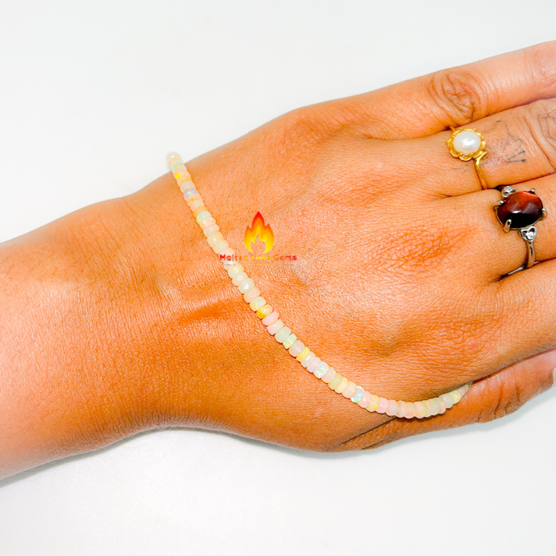 Round Opal 925 Sterling Silver Bead  Bracelet