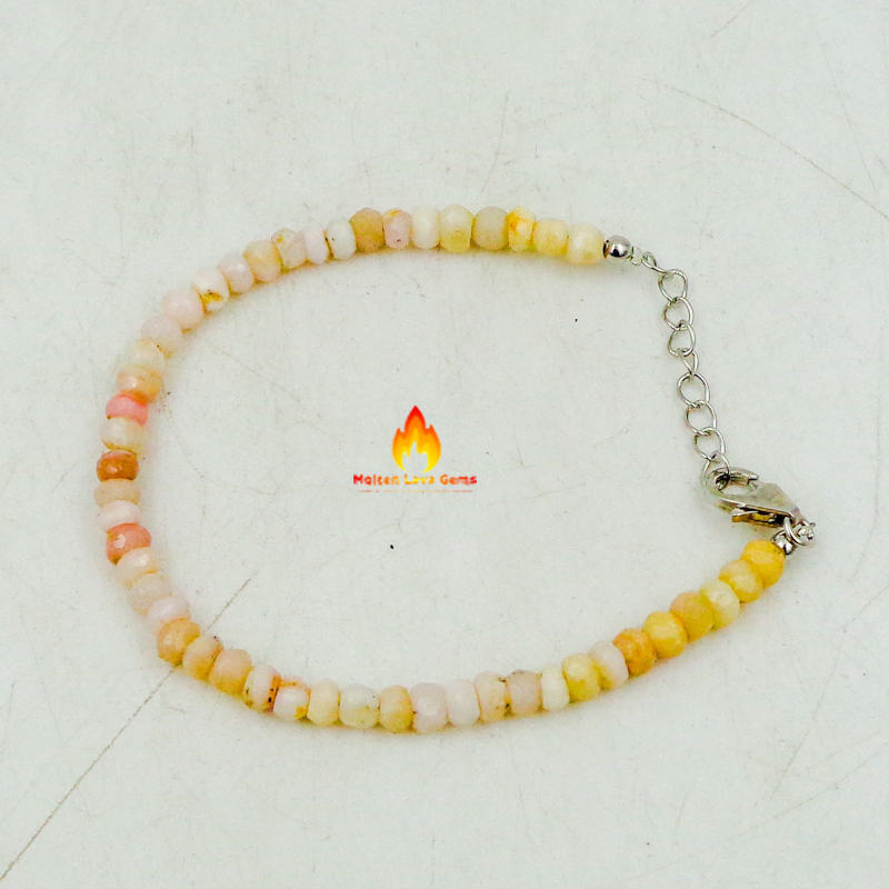 Round Pink Opal 925 Sterling Silver Bead Bracelet