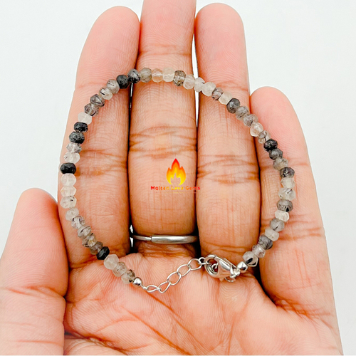 Round Rutile 925 Sterling Silver Bead Bracelet