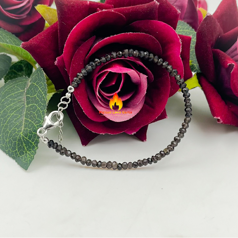 Round Smokey Quartz 925 Sterling Silver Bead Bracelet