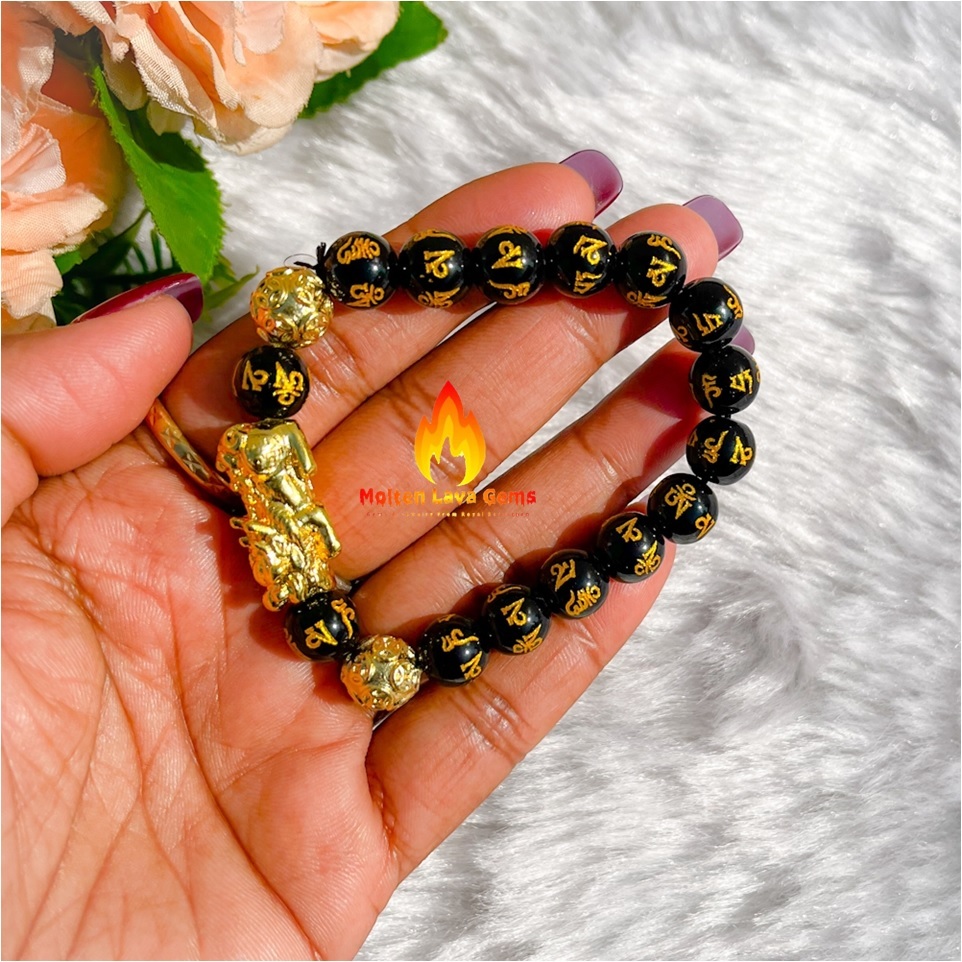 Round Black Obsidian Pixiu Wealth Bracelet For Feng Shui