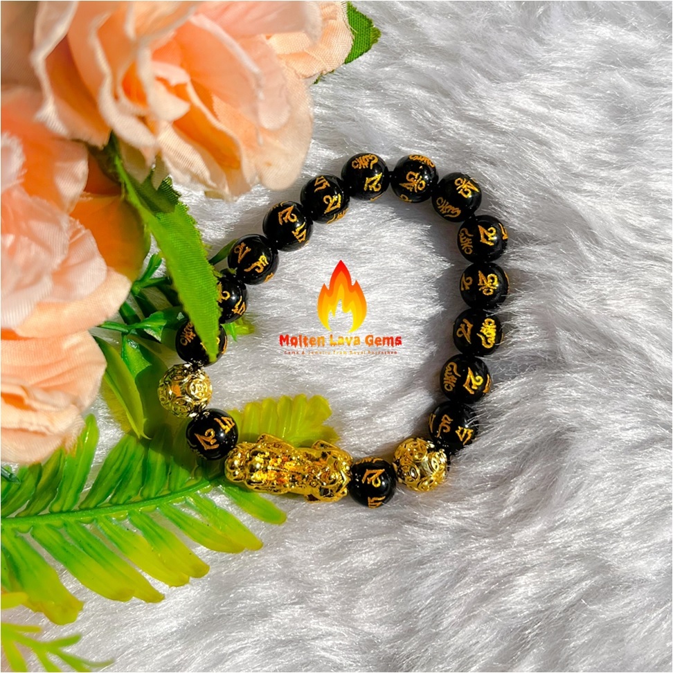 Round Black Obsidian Pixiu Wealth Bracelet For Feng Shui