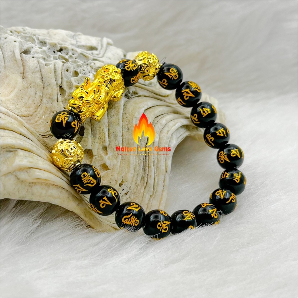 Round Black Obsidian Pixiu Wealth Bracelet For Feng Shui