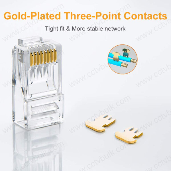 Rj45 Connector Cat6 Utp Zigzag 100set - Gold Plated 8p8c, Pass-through Design Enhances Signal Integrity And Clarity, Staggered Jacks