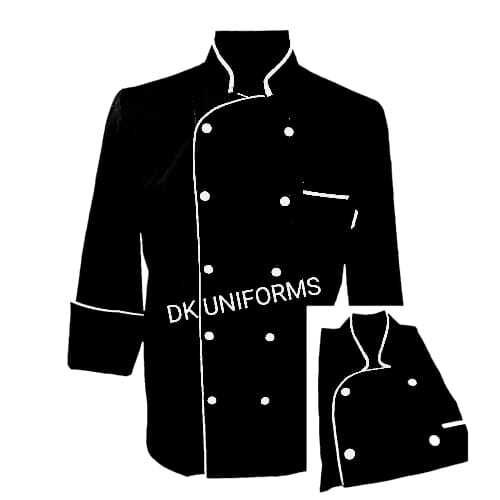 Chef Uniform - Cotton Fabric, Sizes 36-44, Black with White Piping, Designed for Men | Machine Washable, Suitable for Kitchen Use