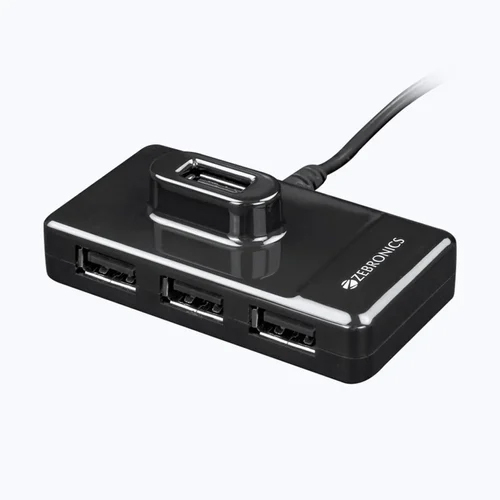 Zebronics Zeb 100HB USB Hub - Plastic, 70 x 37 x 25 mm, Glossy Black Finish | 4 USB Ports, Plug N Play, High Speed Support, 1.62m Cable Length