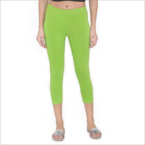 Parrot Green Cotton Lycra Capris Leggings