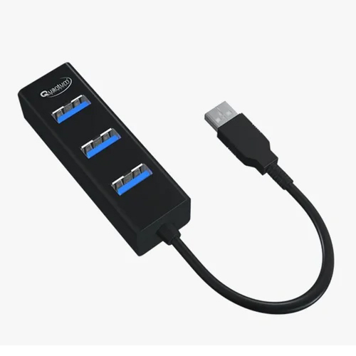 Quantum Qhm6642 Usb Hub - Plastic, 17x7.8x4 Cm, Black | Plug-and-play, Supports Usb 1.1/2.0, 3 Ports, High Speed 480 Mbit/s
