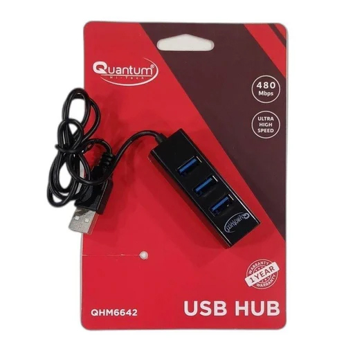 Quantum Qhm6642 Usb Hub - Plastic, 17x7.8x4 Cm, Black | Plug-and-play, Supports Usb 1.1/2.0, 3 Ports, High Speed 480 Mbit/s
