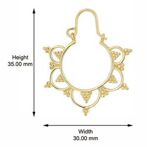 18k Gold Plated Bohemian Style Filigree Silver Earrings Gender: Women