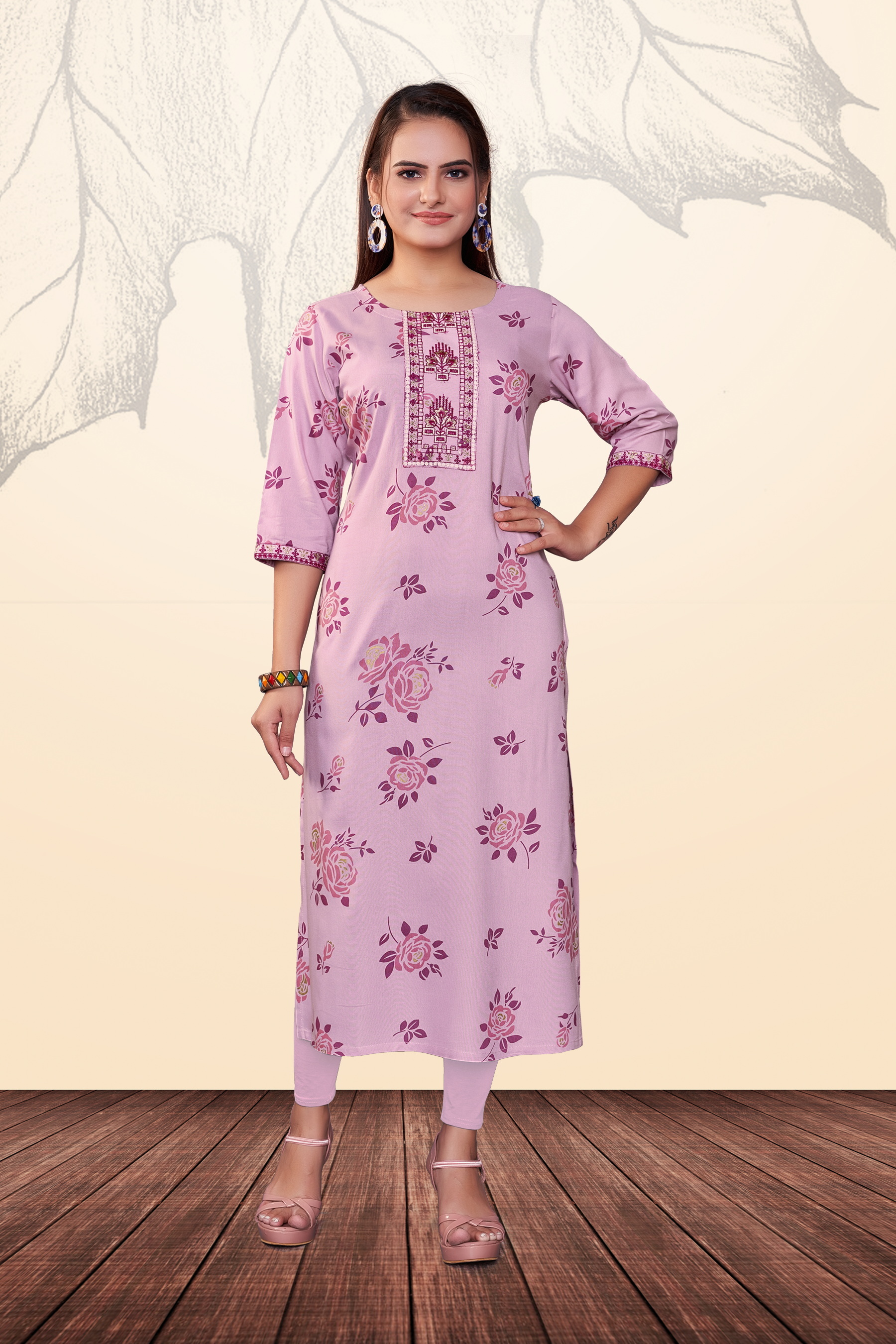 Straight Cut Kurti - Rayon Fabric, Size M To Xl, Multi-color Printed A-line Style | Breathable, Quick Dry, Washable, Neck Work, Length 46 Inch