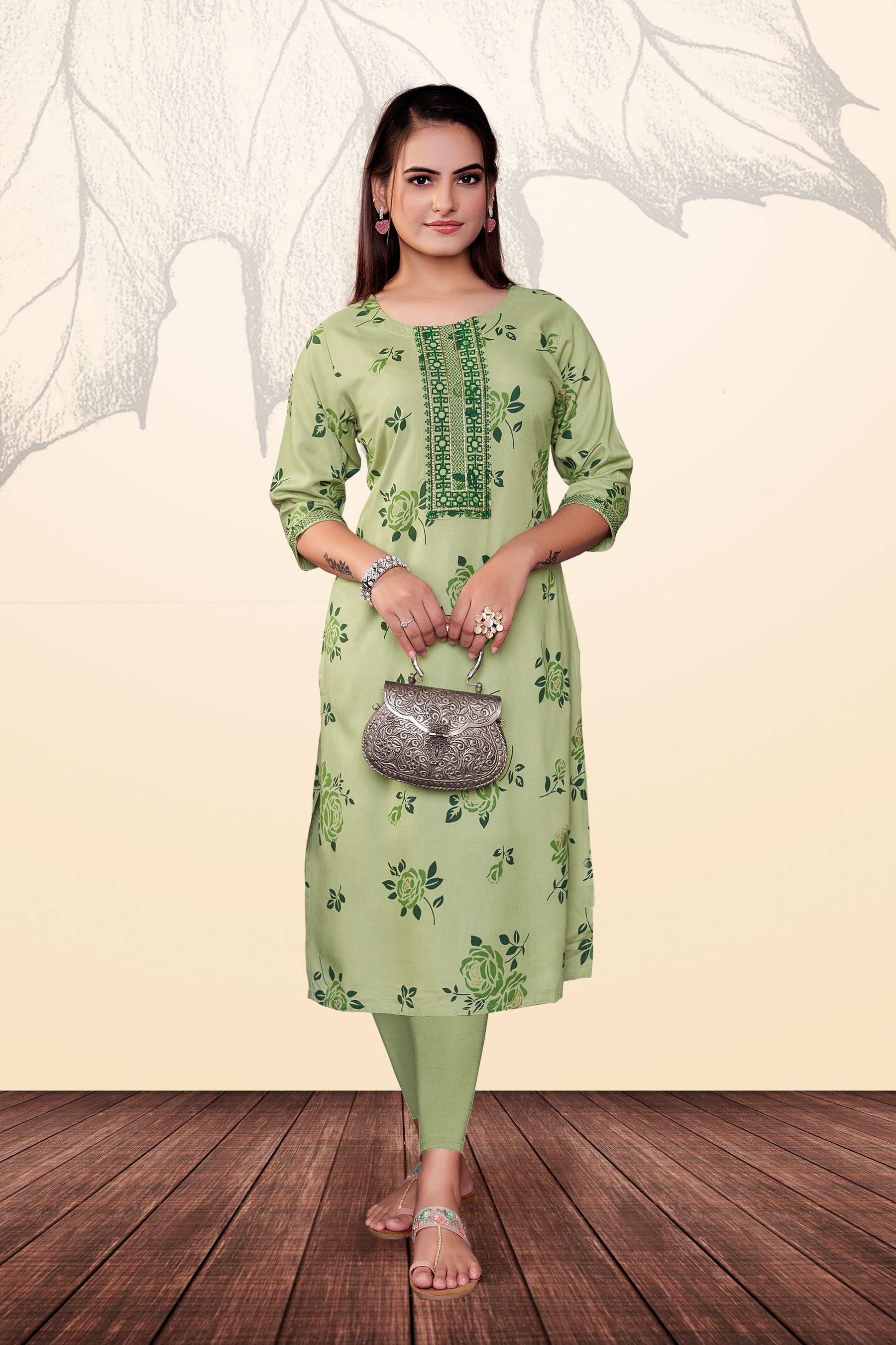 Straight Cut Kurti - Rayon Fabric, Size M To Xl, Multi-color Printed A-line Style | Breathable, Quick Dry, Washable, Neck Work, Length 46 Inch