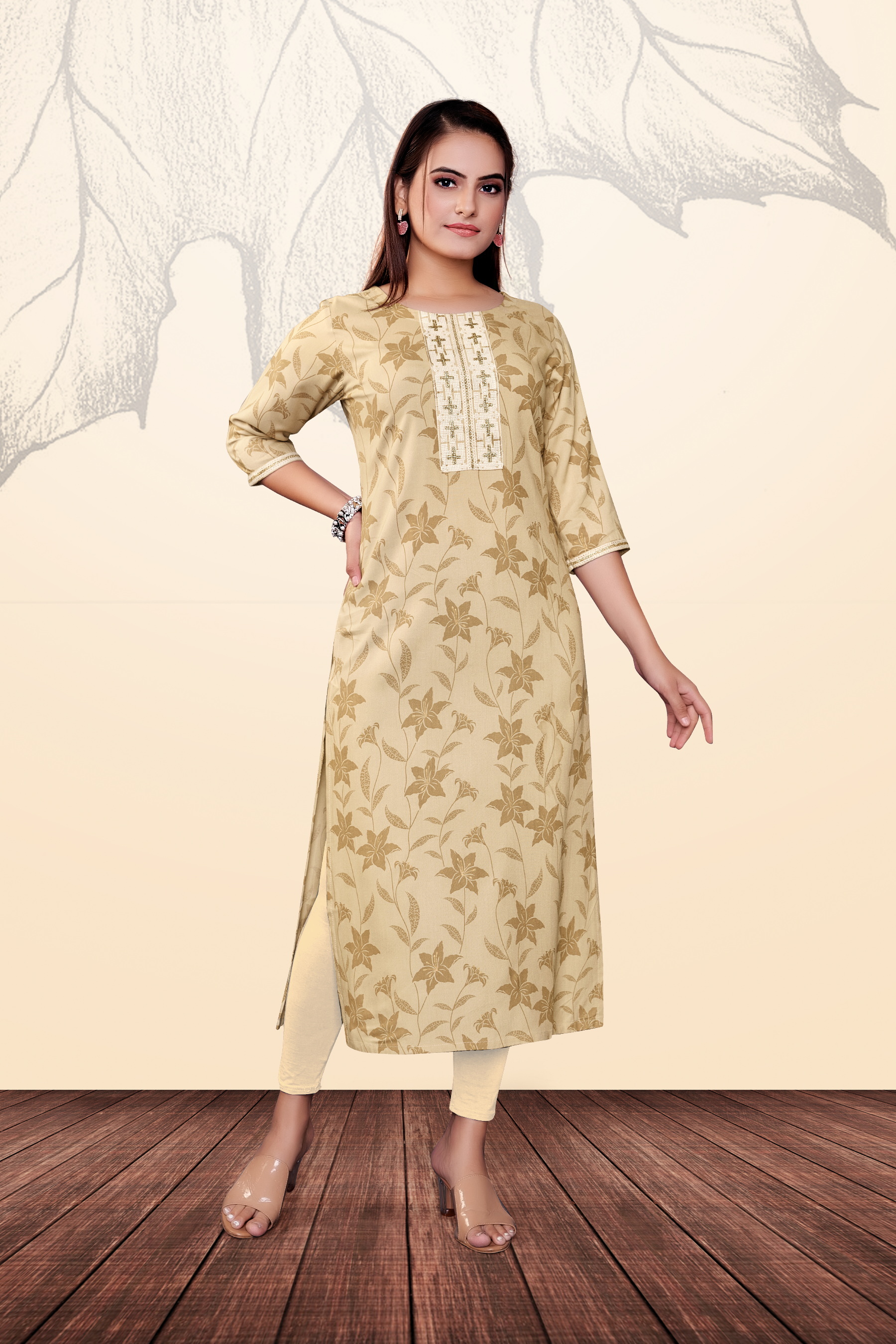 Straight Cut Kurti - Rayon Fabric, Size M To Xl, Multi-color Printed A-line Style | Breathable, Quick Dry, Washable, Neck Work, Length 46 Inch