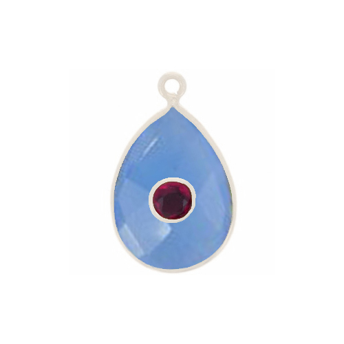 Blue Chalcedony Gemstone Oval Gold Vermeil Double Stone Bezel Set Charm Size: 15x10mm