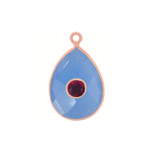 Blue Chalcedony Gemstone Oval Gold Vermeil Double Stone Bezel Set Charm Size: 15x10mm