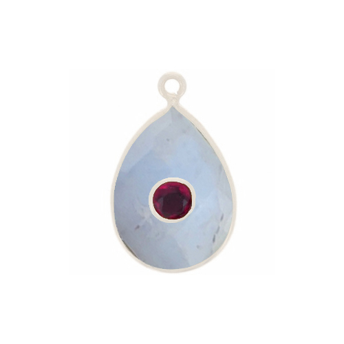 Blue Lace Agate Gemstone Oval Gold Vermeil Double Stone Bezel Set Charm Size: 15x10mm