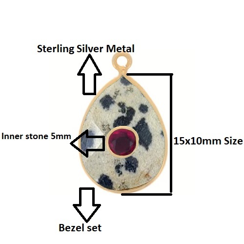 Blue Lace Agate Gemstone Oval Gold Vermeil Double Stone Bezel Set Charm Size: 15x10mm