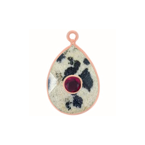 Dalmatian Jasper Gemstone Oval Gold Vermeil Double Stone Bezel Set Charm Size: 15x10mm