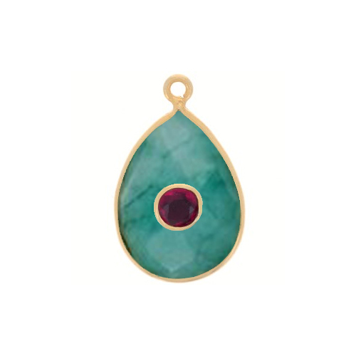 Dyed Emerald Gemstone Oval Gold Vermeil Double Stone Bezel Set Charm Size: 15x10mm