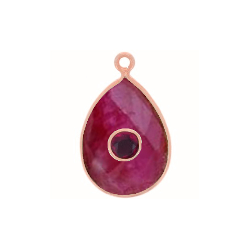 Dyed Ruby Gemstone Oval Gold Vermeil Double Stone Bezel Set Charm Size: 15x10mm