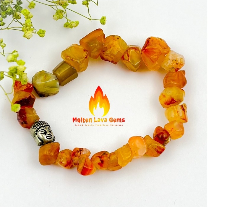 Round Carnelian Charm Buddha Bead Stretchy Bracelet