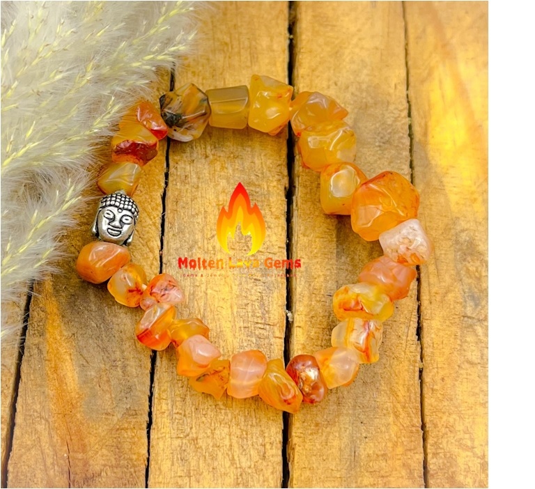 Round Carnelian Charm Buddha Bead Stretchy Bracelet