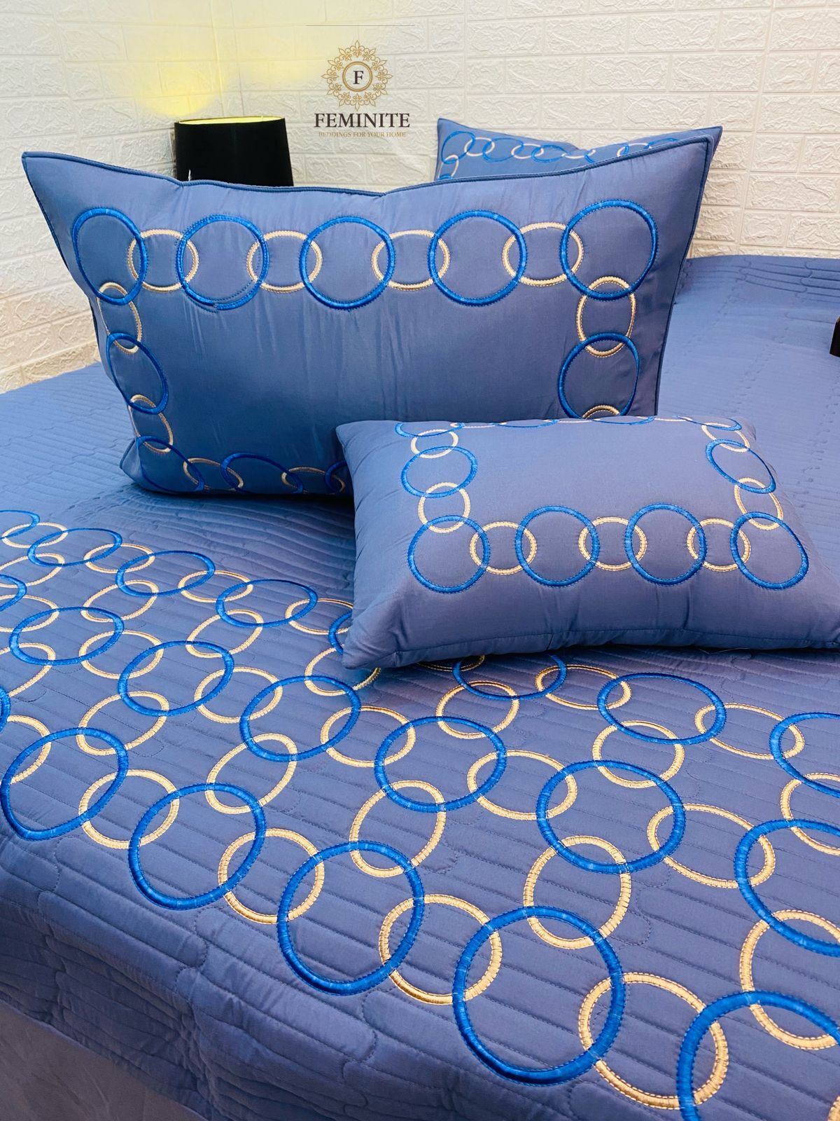 Cotton Bed Cover - Queen/king Size, Bright Yellow With Printed Pattern , Includes 2 Washable Pillowcases