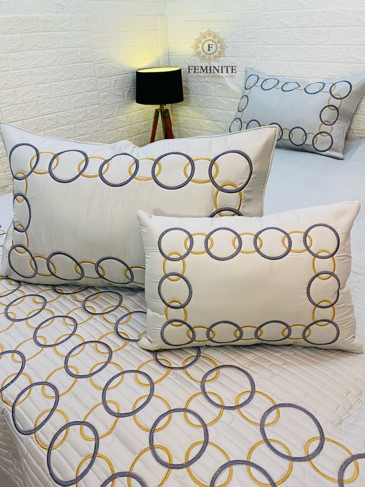 Cotton Bed Cover - Queen/king Size, Bright Yellow With Printed Pattern , Includes 2 Washable Pillowcases