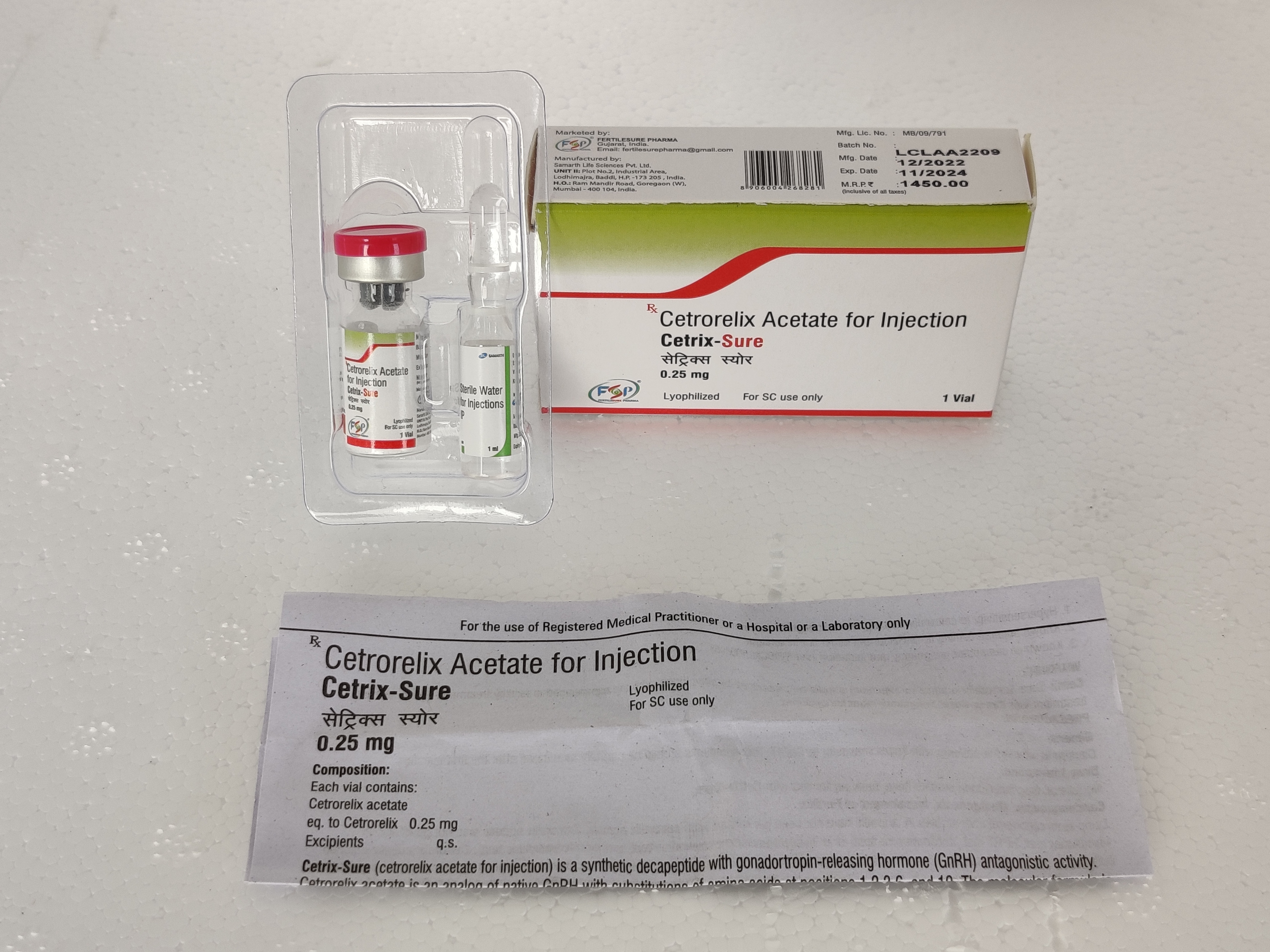 Cetrix-sure 0.25mg Anti-gonadotropin-releasing Hormone Injection - Injectable Powder For Female Infertility | Cold Chain Storage 2 To 8 Degrees, Administered By Healthcare Professional
