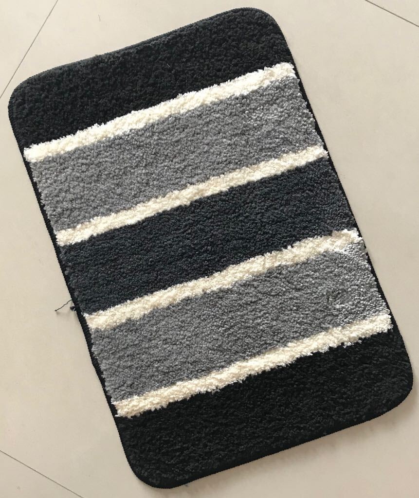 Stripe Pattern Bath Mat - Cotton Fabric, Various Sizes Available, Black And White Printed Stripes, Non-slip Rectangle Design For Secure Bathroom Use