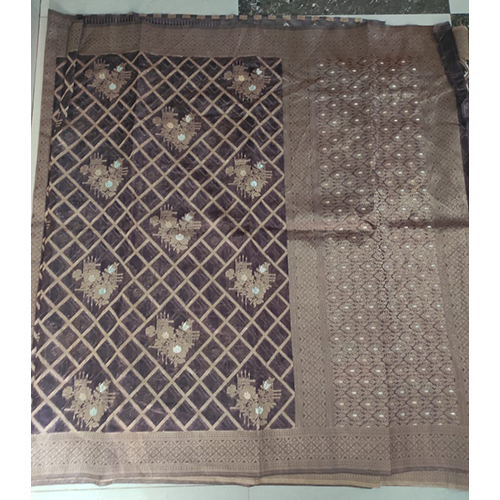 Brown Organza Silk Sarees Jari Weaving