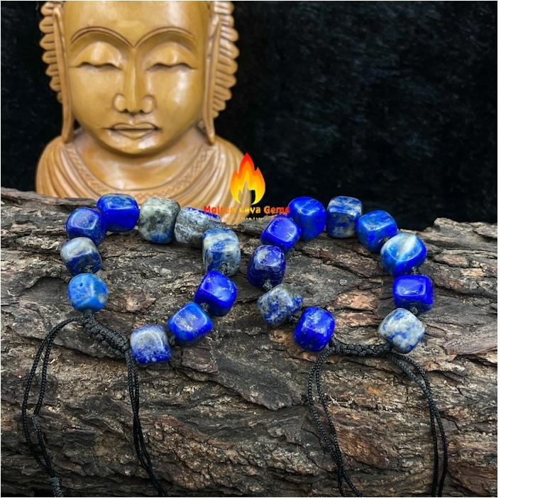 Round Lapis Tumble Bead Adjustable Bracelet