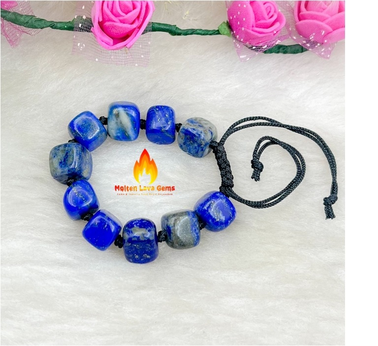 Round Lapis Tumble Bead Adjustable Bracelet