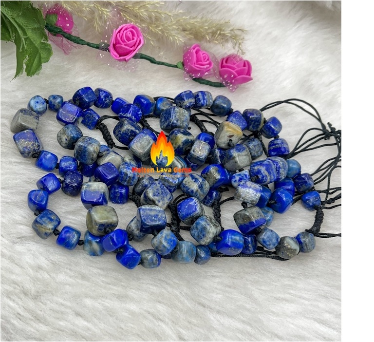 Round Lapis Tumble Bead Adjustable Bracelet