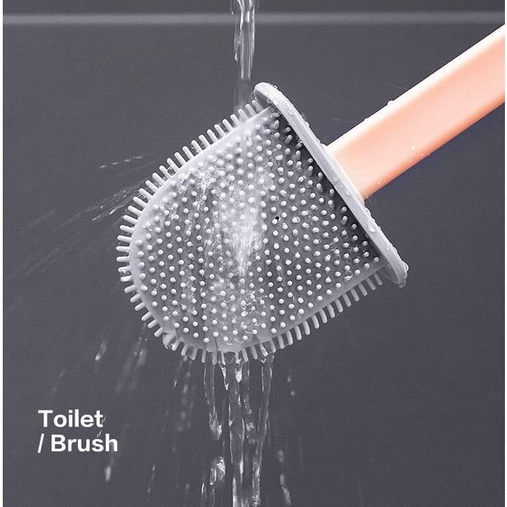 Silicone Toilet Brush - 14.5 X 4.5 X 4.5 Inches , Soft Silicone Bristles With Non-slip Long Handle And Hard Plastic Holder, Multicolor Design